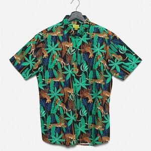 ❤️2/$50❤️[M]Poplin&Co Tropical Green and Brown Tiger Men's Shirt